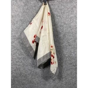 Coach Silk Square Scarf Red Floral Poppy Gingham Checkered Border Cream Black